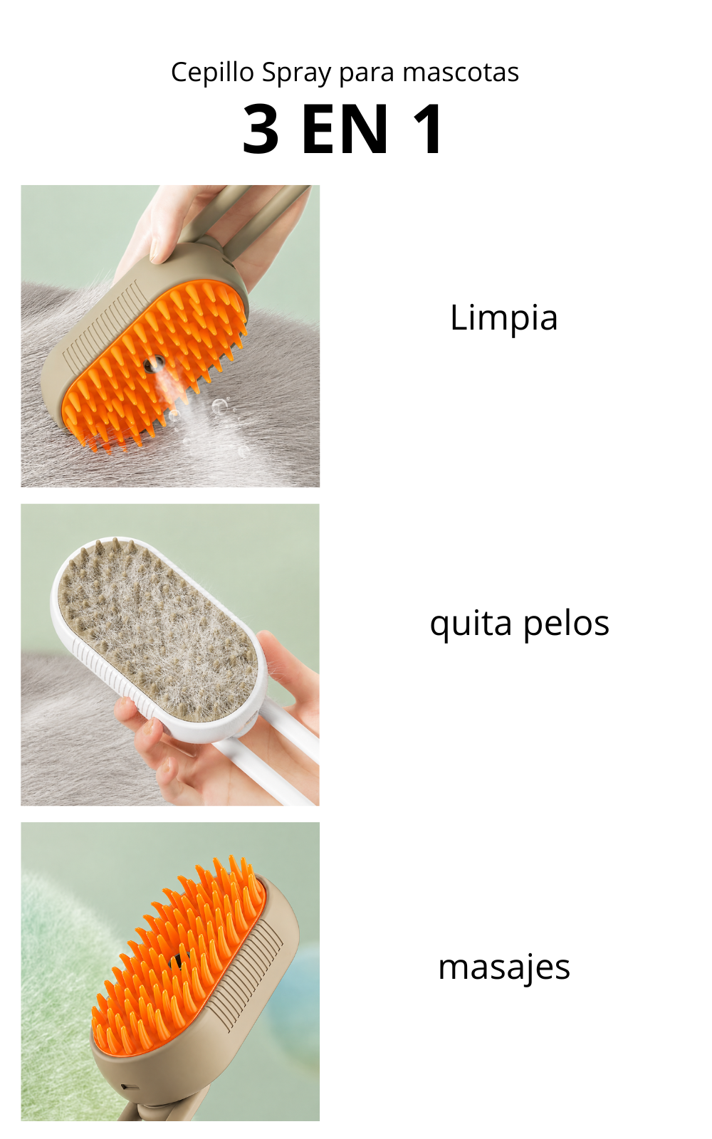 Cepillo Spray para mascotas  3 en 1